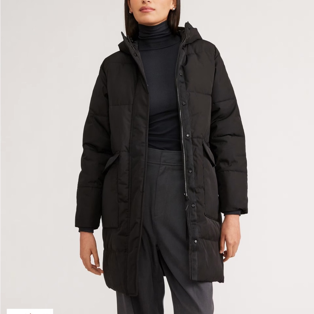 SHIPS FREE! Everlane Black Long Puffer Parka Winter Coat Size Large (L)